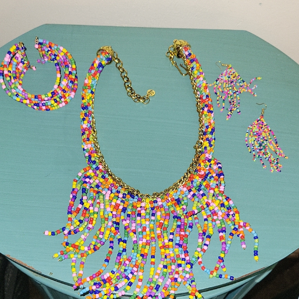 Sassy Jones Vibrant Multicolor Beaded Necklace Set